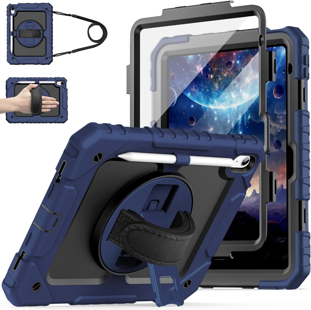 Cantis Case for Ipad 11-Inch (A16) 2025/ Ipad 10Th Generation 2022 (10.9 Inch) with Screen Protector, Ipad 11Th Case with 360 Degree Rotating Stand/Shoulder Strap/Pencil Holder, Navy Blue