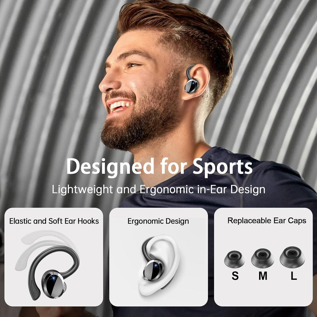 Wireless Bluetooth Headphones, Immersive Hifi Stereo Earbuds, 2023 New 48Hrs Ear Buds, ENC Mic, IP7 Waterproof Sport Earhooks