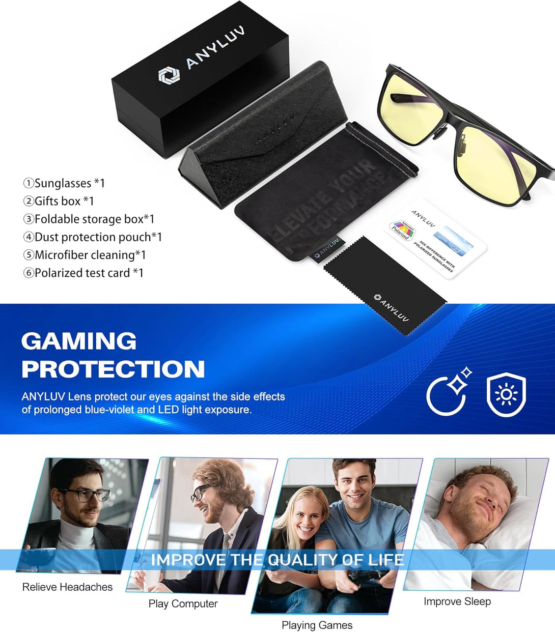 ANYLUV Blue Light Glasses Men/Women, Al-Mg Metal Computer Blue Light Blocking Glasses, Relieve Eyestrain and Eye Protection