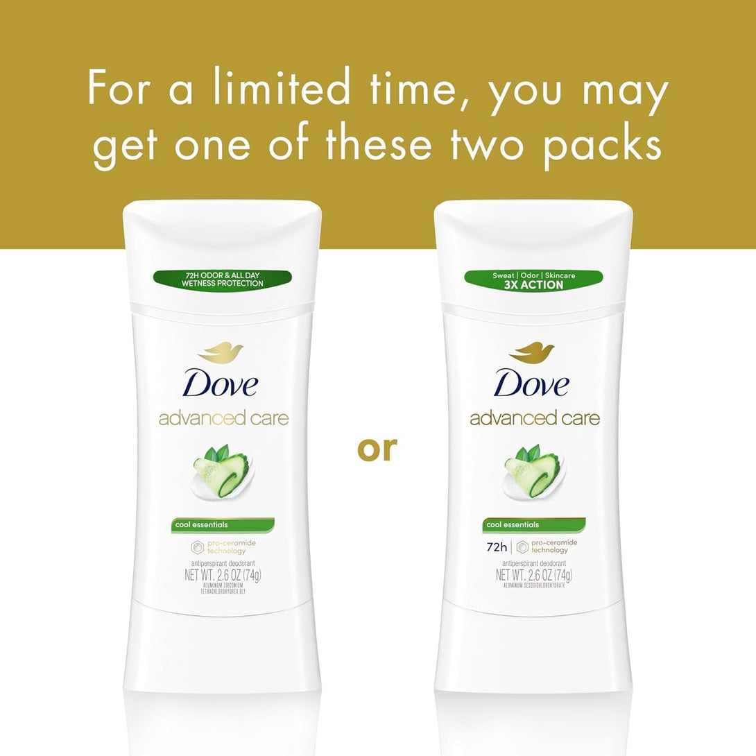 Dove Advanced Care Antiperspirant Deodorant Stick Cool Essentials for Helping Repair Skin Barrier after Shaving, with 72-Hour Sweat & Odor Protection, 2.6 Oz