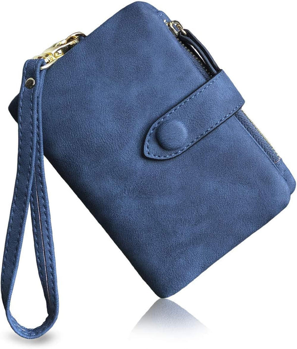 Pofeexio Womens Small Bifold Leather Wallets RFID Ladies Wristlet with Card Slots Id Window Zipper Coin Purse