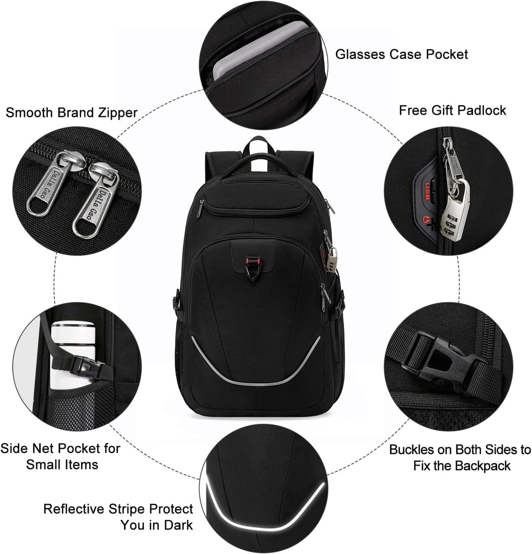 Della Gao Travel Laptop Backpack, anti Theft Backpack for Men and Women with USB Charging Port Business Computer Backpack Bag (Black 2811-17 Inch)