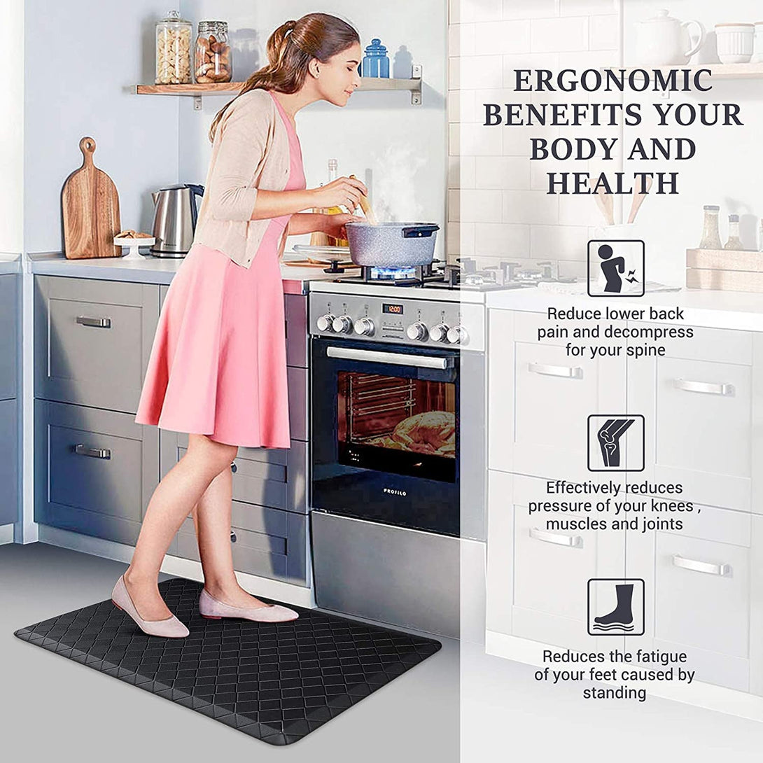 Happytrends Floor Mat Cushioned Anti-Fatigue ,17.3"X28",Thick Waterproof Non-Slip Mats and Rugs Heavy Duty Ergonomic Comfort Rug for Kitchen,Floor,Office,Sink,Laundry,Black