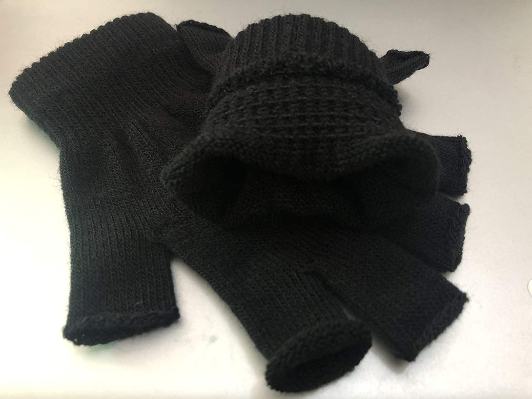 2 Pair Half Finger Gloves Winter Knit Touchscreen Warm Stretchy Mittens Fingerless Gloves in Common Size for Men and Women,Black