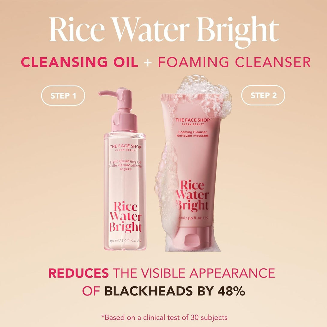 The Face Shop Rice Water Bright Light Facial Cleansing Oil, Daily Makeup Remover, Oil Cleanser, Vegan, Korean Skin Care with Jojoba Oil, Face Pore Cleanser, 150Ml
