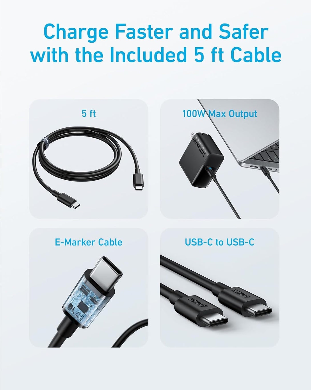 Anker Macbook Charger, Compact and Foldable 100W USB C Charger for Macbook Air, Samsung Galaxy, Ipad Pro, and More, 5FT USB C Cable Included