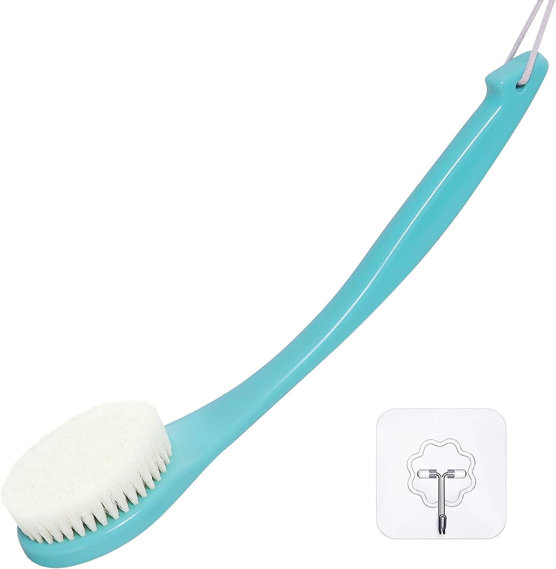 VANZAVANZU Exfoliating Shower Brush Back Scrubbers for Use in Shower, Plastic Bath Brush Long Handle for Shower with Moderate Bristles, Dry or Wet Back Brush for Shower Men Women-Green