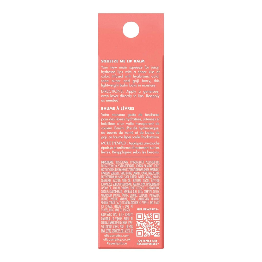 E.L.F. Squeeze Me Lip Balm, Moisturizing Lip Balm for a Sheer Tint of Color, Infused with Hyaluronic Acid, Vegan & Cruelty-Free, Strawberry