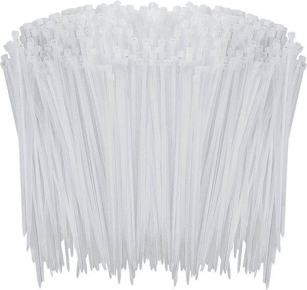 1000 Pcs White Zip Ties, 6 Inch Clear Self-Locking Nylon Cable Ties, Premium Heavy Duty Plastic Wraps Wire Ties for Indoor and Outdoor