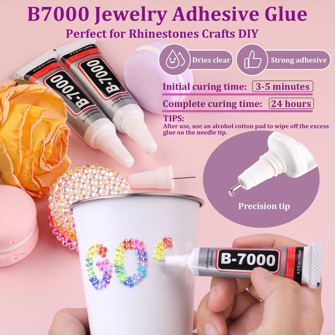 24000Pcs Resin Jelly Rhinestones for Crafting, Mixed-Color 3Mm Flatback Gems for Diamond Art, Bedazzling Crystal with 3Pcs 10Ml B7000 Jewelry Glue for DIY Crafts Clothing Shoes Nail Art