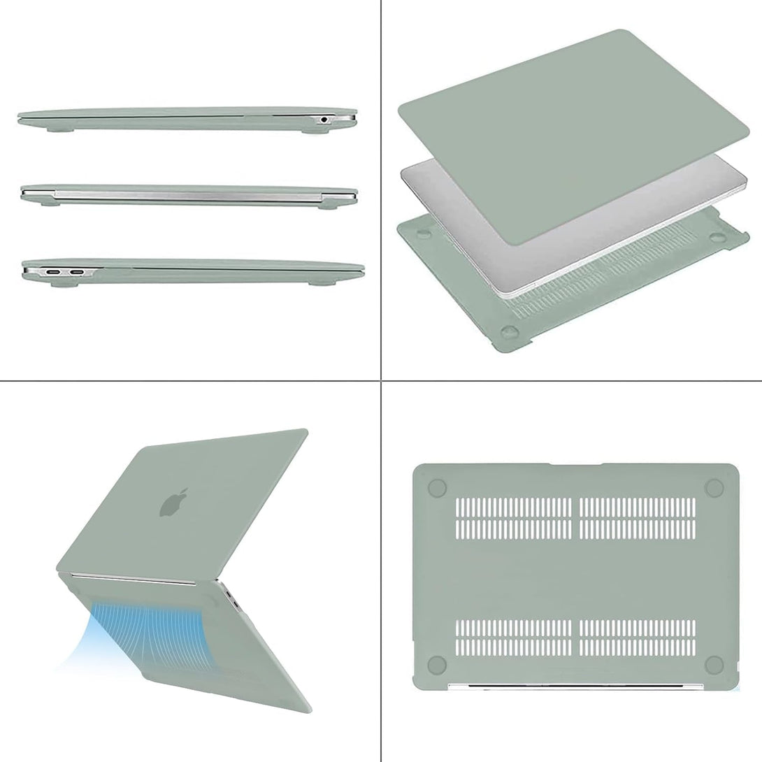 MOSISO Compatible with Macbook Air 13 Inch Case 2022, 2021-2018 Release A2337 M1 A2179 A1932, Plastic Hard Shell&Keyboard Cover&Screen Film&Storage Bag for Macbook Air 13.3 Inch Case, Antique Green