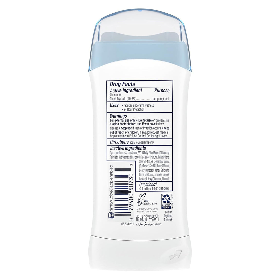 Dove Invisible Solid Antiperspirant Deodorant Stick for Women, Original Clean, for All Day Underarm Sweat & Odor Protection 2.6 Oz