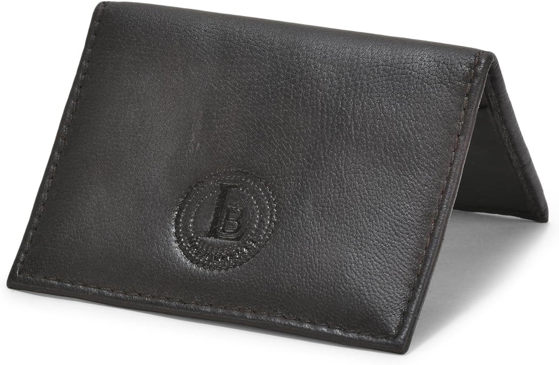 Leatherboss Genuine Leather Small Slim Bifold Wallet | Credit, Debit, ID Card Holder | Compact & Stylish with Clear ID Windows | Gift for Men, Black