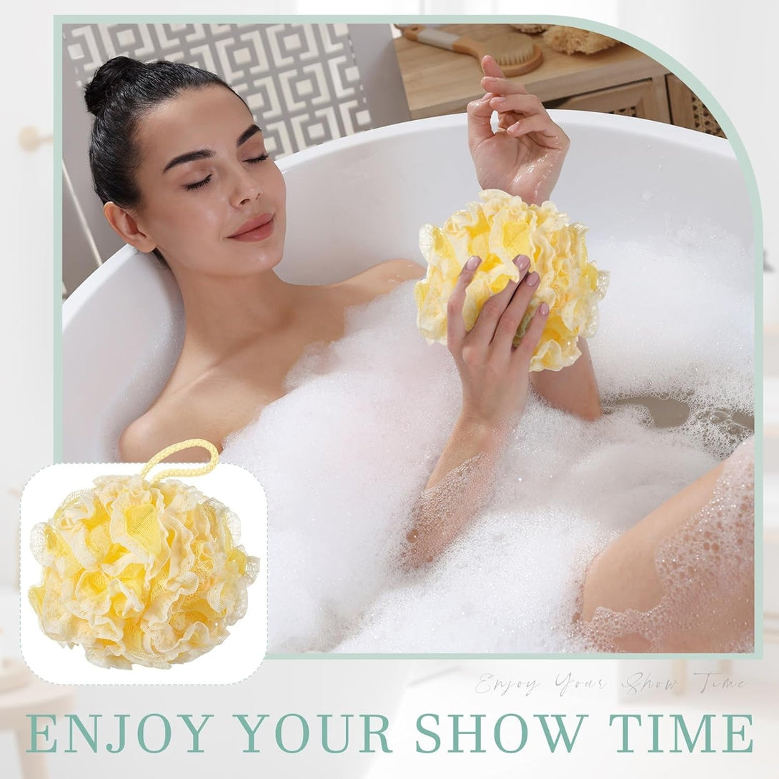 Sunnyray 4 Pack Loofah Bath Sponge Lace Mesh Set Large 60G Shower Poufs Body Scrubber Bath Loofah Ball Body Wash Sponge Exfoliating Scrubber Luffa Puff for Women Men Cleanse Skin Accessories