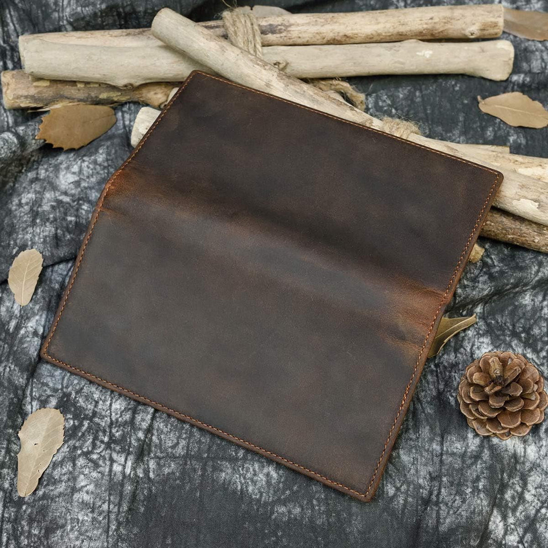 Genuine Leather Long Wallet for Men, Large Capacity Purse Clutch Bag Handbag Checkbook Cash Credit Cards Phone Holder