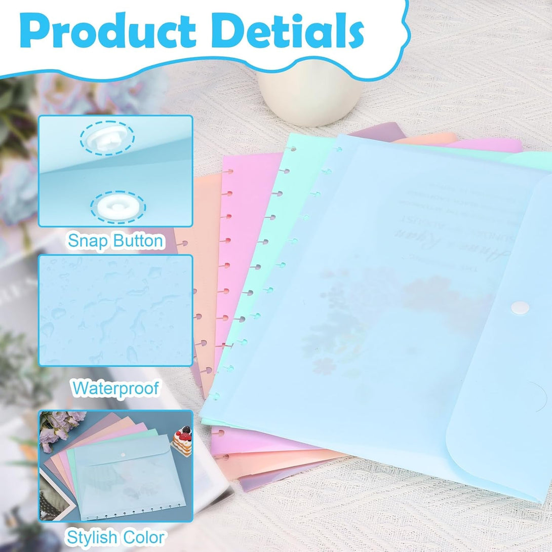 10 Pack Discbound Pocket 8.5 * 11.1 Inch Letter Size Pocket Dividers Discbound Notebook Planner Plastic Envelopes Planner Pocket Inserts for School Office Home Work Organizer