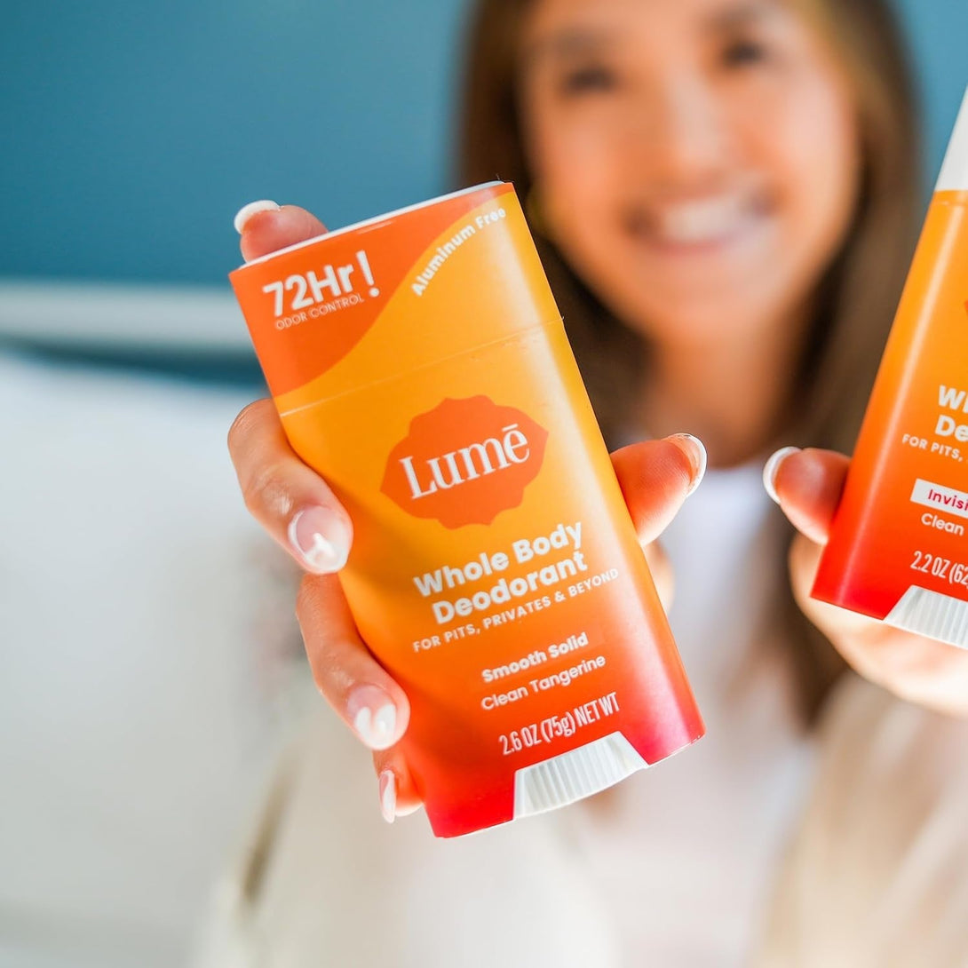 Lume Whole Body Deodorant and Soap - 2.6 Ounce Smooth Solid Stick with 72 Hour Odor Control and 5 Ounce Triple Milled Soap - Aluminum Free, Baking Soda Free and Skin Loving (Clean Tangerine)