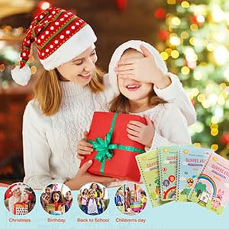 4 Pc Magic Grooved Writing Practice for Kids -Reusable Handwriting Practice Book,Magic Copybooks for Kids,Grooved Writing Books for Kids 3-5