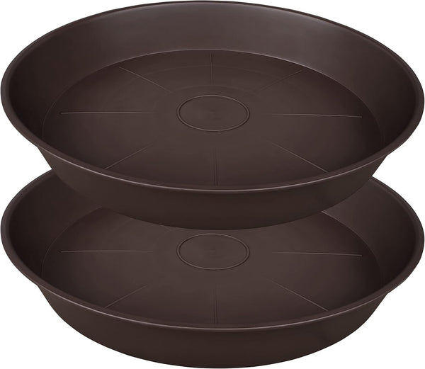 2 Pack of 26 Inch Plant Saucer Round, 4.2" Depth Tray, Large Deep Plant Saucers for Pots, Heavy Duty Plastic Flower Plant Water Trays for Indoors Outdoor, Plant Drip Trays (Brown)