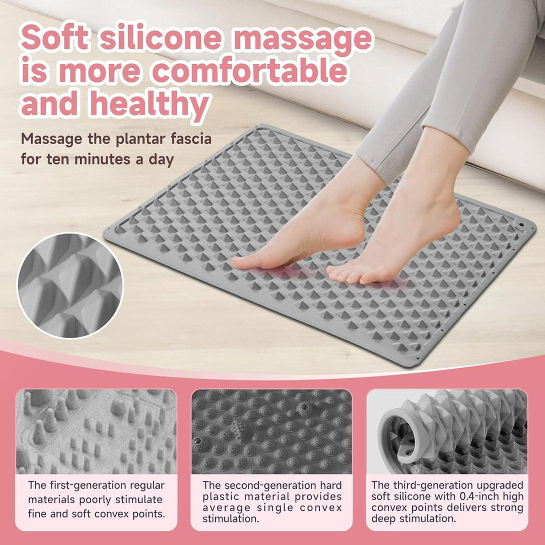 Portable Feet Acupressure Mat, Silicone Reflexology Pad, Moderate Hardness Pressure Point Mat for Foot Pain Relief, Anti-Fatigue Mat, Connectable for Running & Fitness Activities