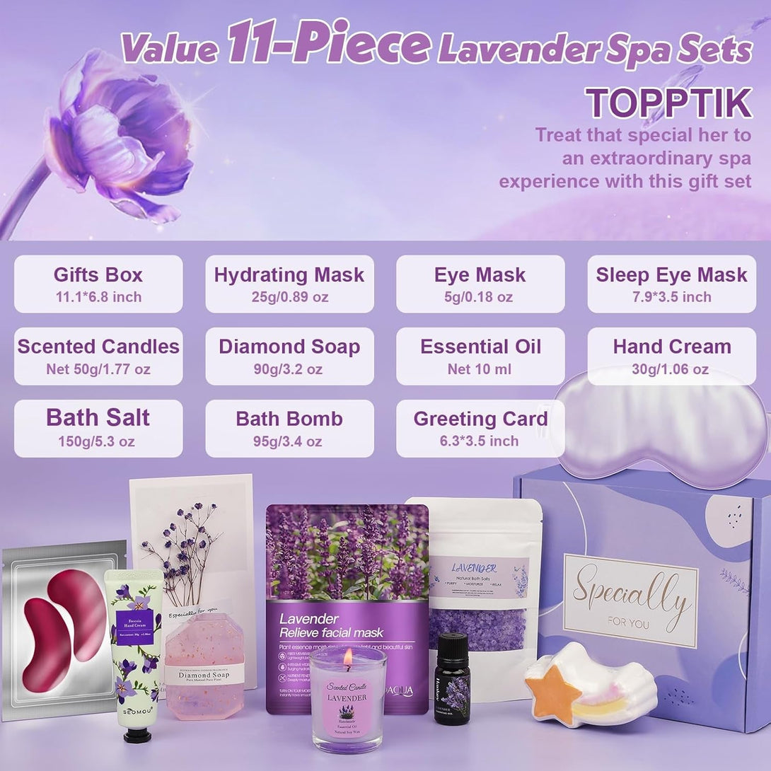 Birthday Gifts Basket for Women, Relaxtion Spa Set, Self Care Boxes for Her, Mother, Friend, Sister, Ideal Gifts for Valentine'S and Mother'S Day (Purple)