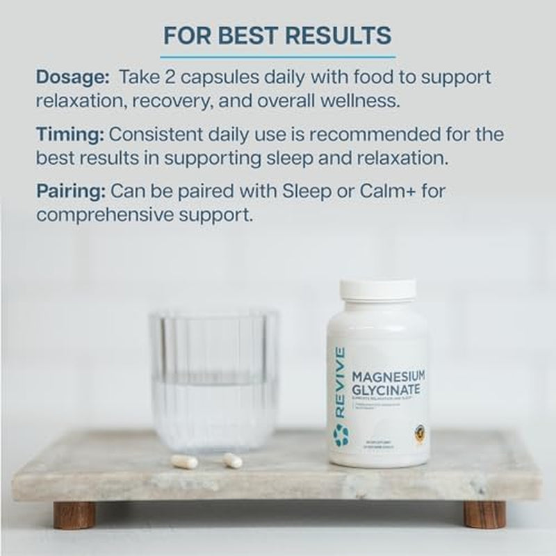 Revive MD Pure Magnesium Glycinate Capsules 200Mg High Absorption Supplement for Relaxation & Stress Relief - Organic Memory & Sleep Support Pills for Strong Bones, Normal Nerve & Muscle Function