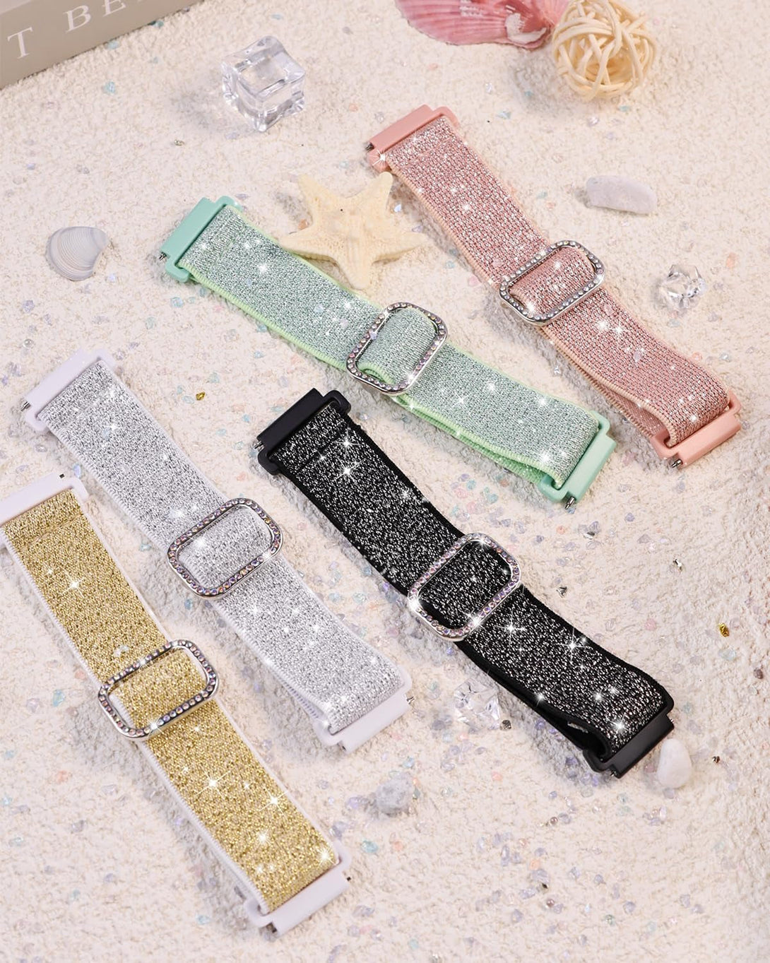 3 Pack Stretchy Nylon Bands Compatible with Woneligo/Fitpolo Smart Watch IDW13, 22Mm Elastic Straps for TOOBUR IDW19/ENOMIR IDW19/MILOUZ Idw19/Gydom Idw19/Faweio Idw19/Hoowel Idw19/Amzhero Idw19/Tensky IDW19/WNH IDW19 Smart Watch Glitter Bands for Women