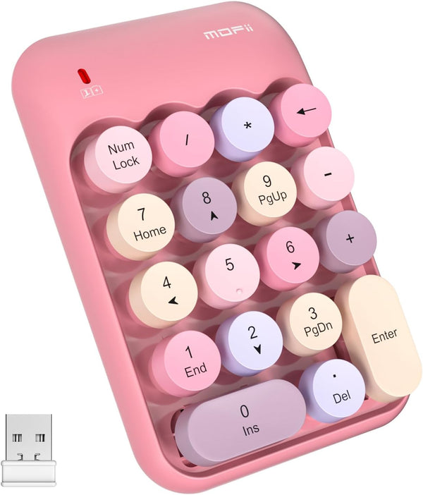 MOFII Wireless Number Pads - Pink Numeric Keypad 18 Keys USB 2.4G round Keycap Colorful Extensions Keypads, Financial Accounting Portable Numpad 10 Key for Laptop/Pc/Notebook/Surface Pro