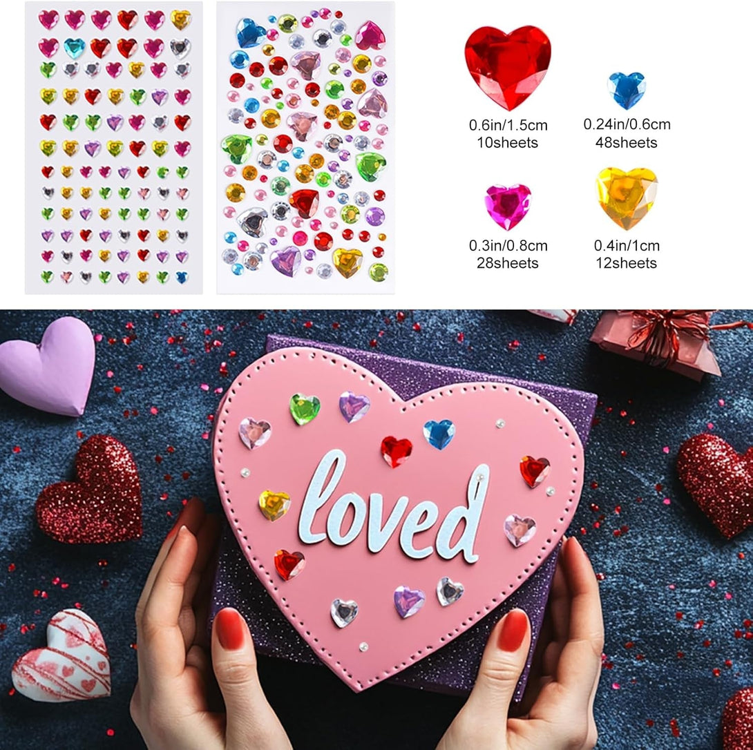 2774Pcs Gem Stickers Jewels for Crafts - Self Adhesive Rhinestone Jewel Stickers, Stick on Gems Rhinestones for Crafts, Acrylic Bling Heart Stickers, Craft Supplies for Kids