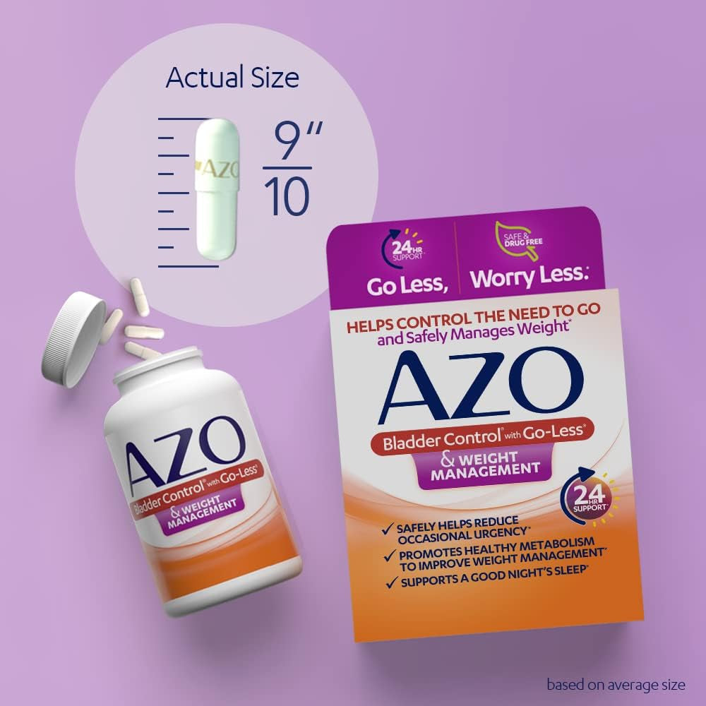 AZO Bladder Control with Go-Less® & Weight Management Dietary Supplement | Helps Reduce Occasional Urgency* | Promotes Healthy Metabolism* | Supports a Good Night’S Sleep* | 48 Capsules