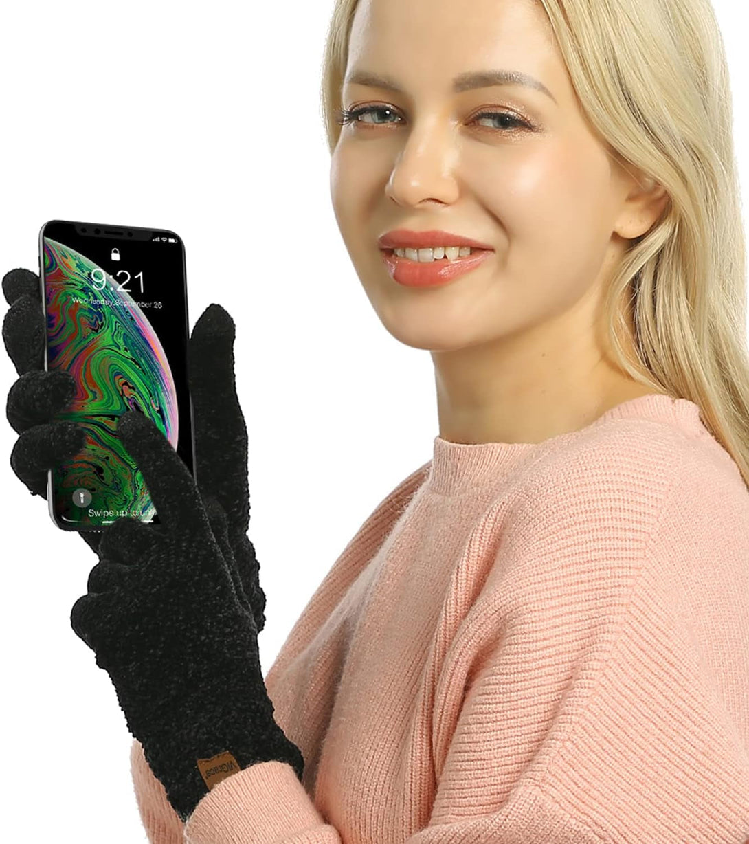 Vigrace Winter Touchscreen Gloves for Women Chenille Warm Knit with 3 Touch Screen Fingers Texting Elastic Cuff Thermal Glove