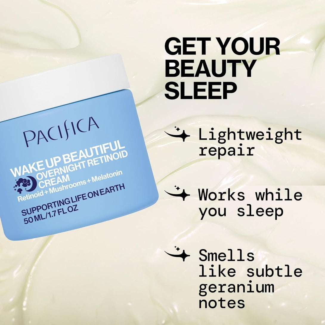 Pacifica Wake up Beautiful Retinoid Night Cream – Overnight Anti-Aging Moisturizer with Hyaluronic Acid & Melatonin, Reduces Wrinkles & Fine Lines, Hydrating and Gentle for Dry or Mature Skin, Vegan