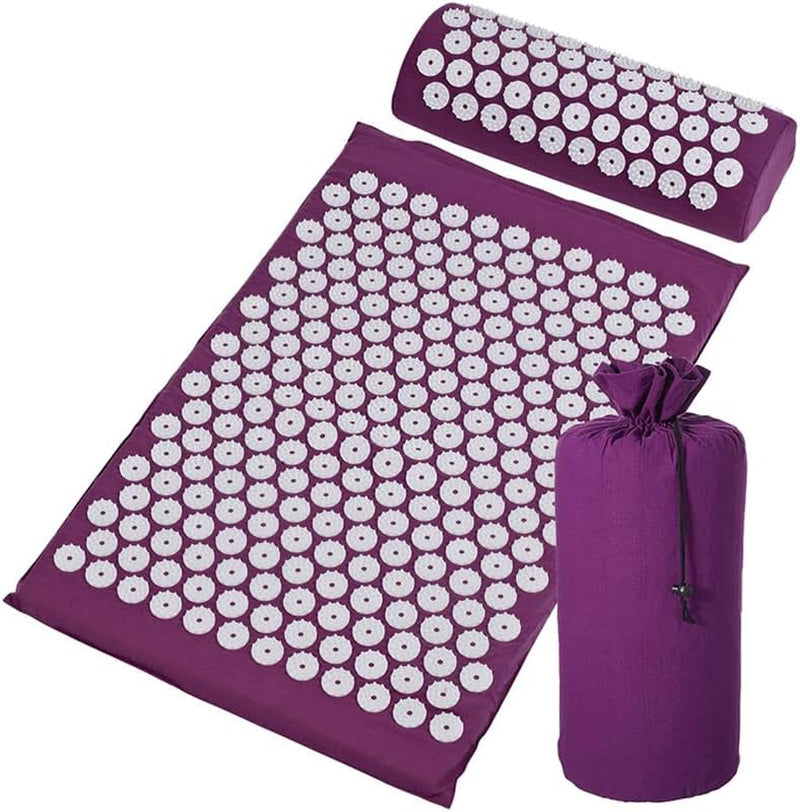 Acupressure Mat and Pillow Set Lengthen Pure Cotton Detachable Massage Pad with Same Color Carry Bag for Exercise Muscle Relaxation Fatigue Stress Reduction'S HSA Eligible. (Grey)