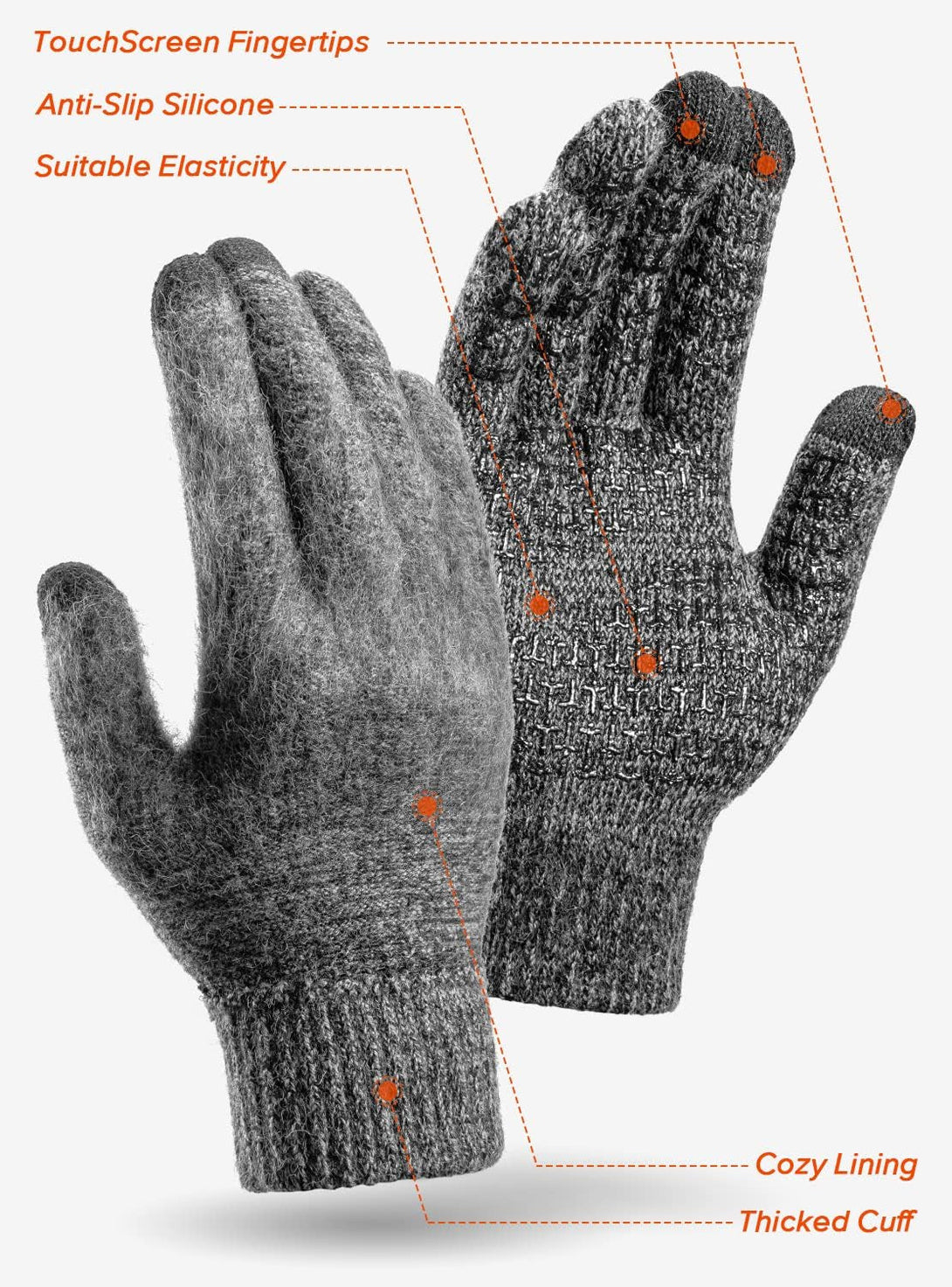 TRENDOUX Winter Gloves for Men Women, Cold Weather Warm Touchscreen Glove Unisex, Non-Slip, Elastic Cuff, Knit Stretchy
