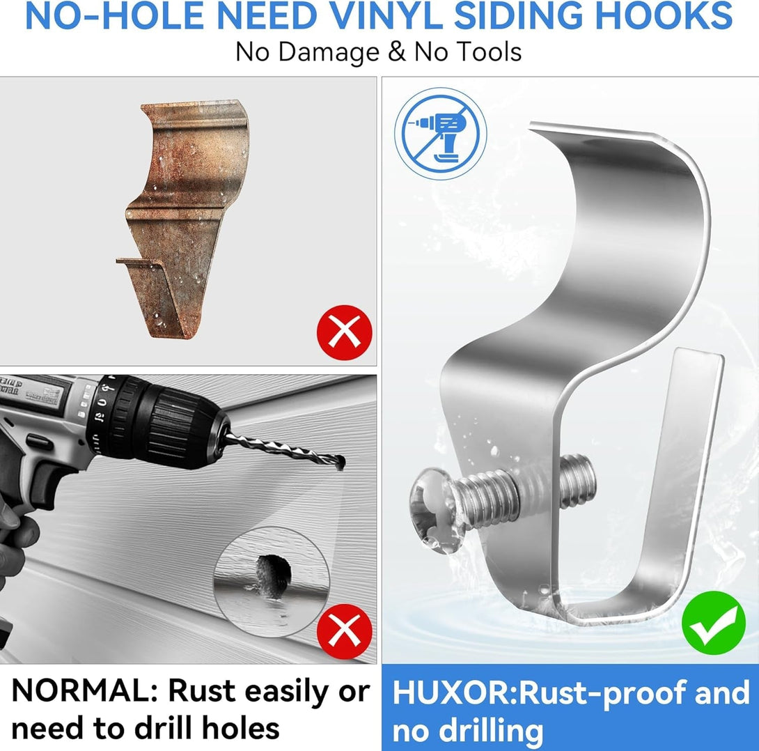 10 Pack Vinyl Siding Clips, Outdoor Security Camera Mount for Hanging Blink, Arlo, Ring Cam, No Drilling, No-Hole Weatherproof Stainless Steel Siding Hooks