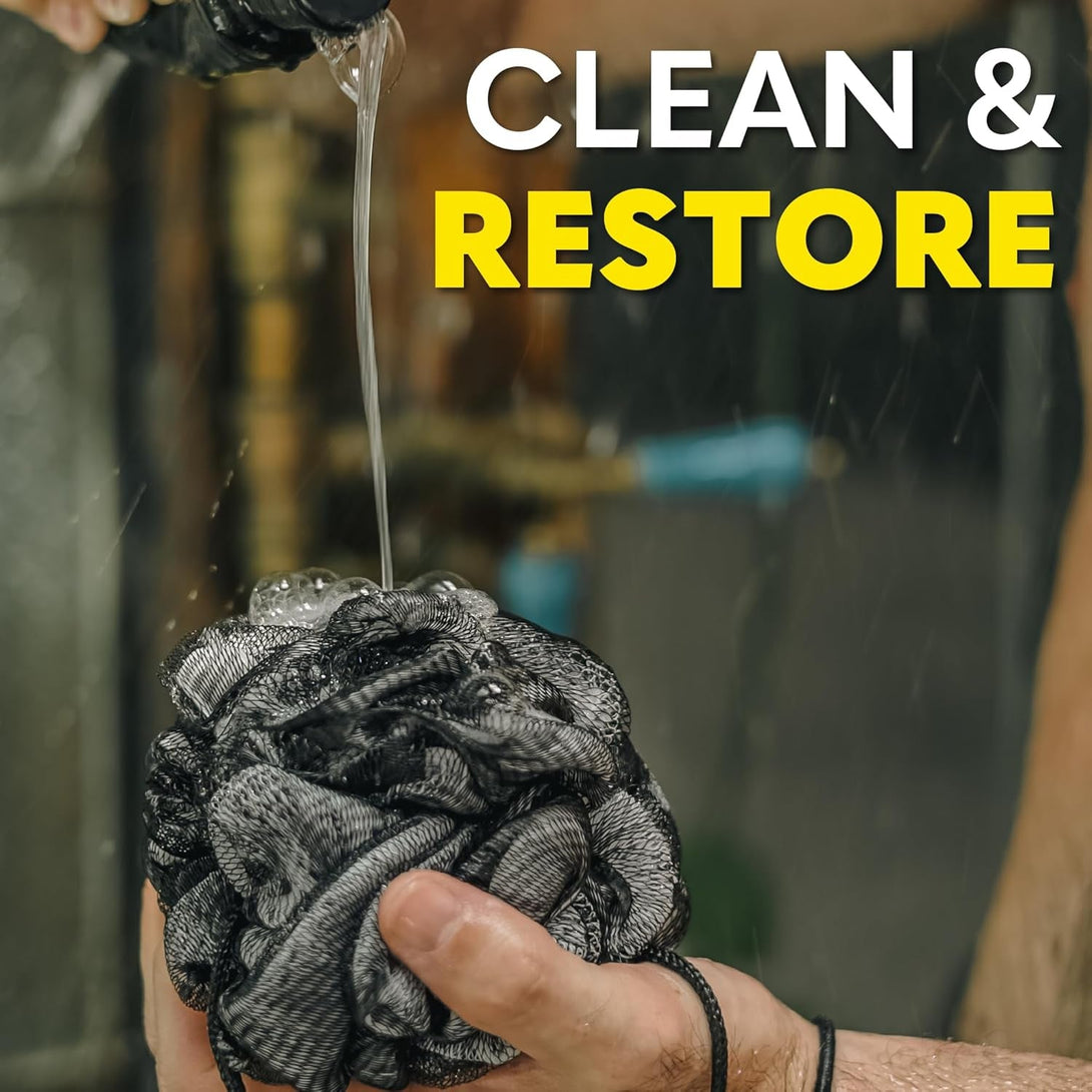 Beard Club Premium Exfoliating Loofah Sponge for Men - Soft Shower Body Scrubber for Men & Women, Large Bath Loofah for Luxurious Skin Care, Durable Shower Pouf & Bathing Accessories in Stylish Design