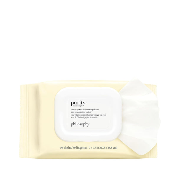 Philosophy Purity Made Simple One-Step Facial Cleansing Cloths - Easily Removes Makeup, Dirt & Oil on the Go - Skin Is Left Clean and Comfortable with No Rinsing Needed - 30 Ct.