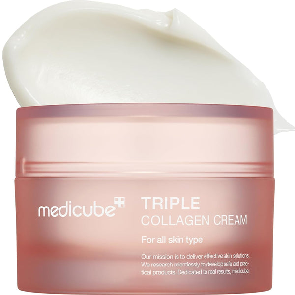 Medicube Triple Collagen Cream - Hydrating & Firming Moisturizer with Hyaluronic Acid, Premium Elastin, Shea Butter - Wrinkle Care & Boosts Elasticity - Korean Skincare, 1.69 Oz
