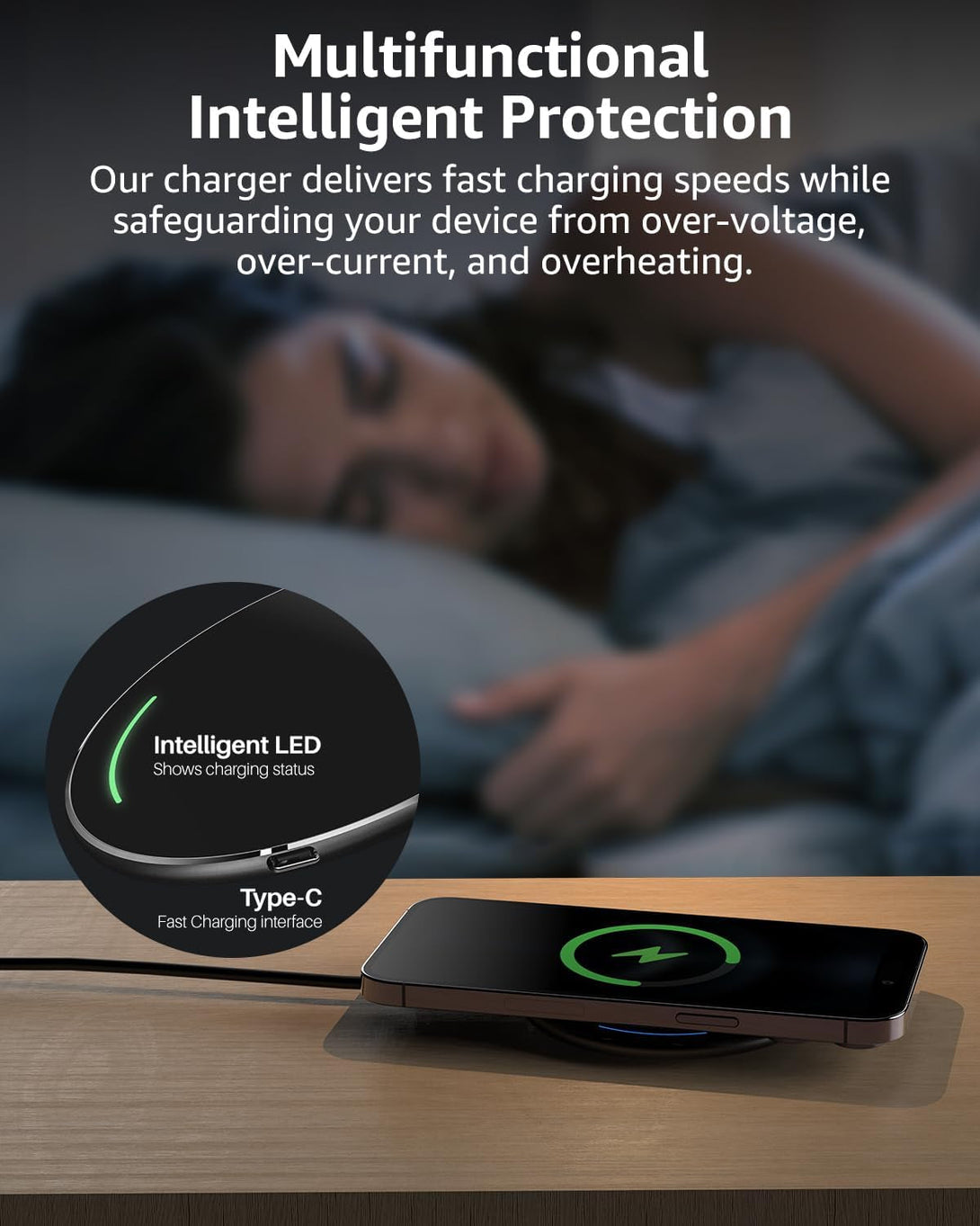 TOZO 2025 Upgraded Wireless Charger 15W Max Fast Wireless Charging Pad Compatible with Iphone 16/16 Plus/16 Pro Max /15/14/13/SE/12 Series, Samsung Galaxy S24/S23/S22 Series (No AC Adapter), Black