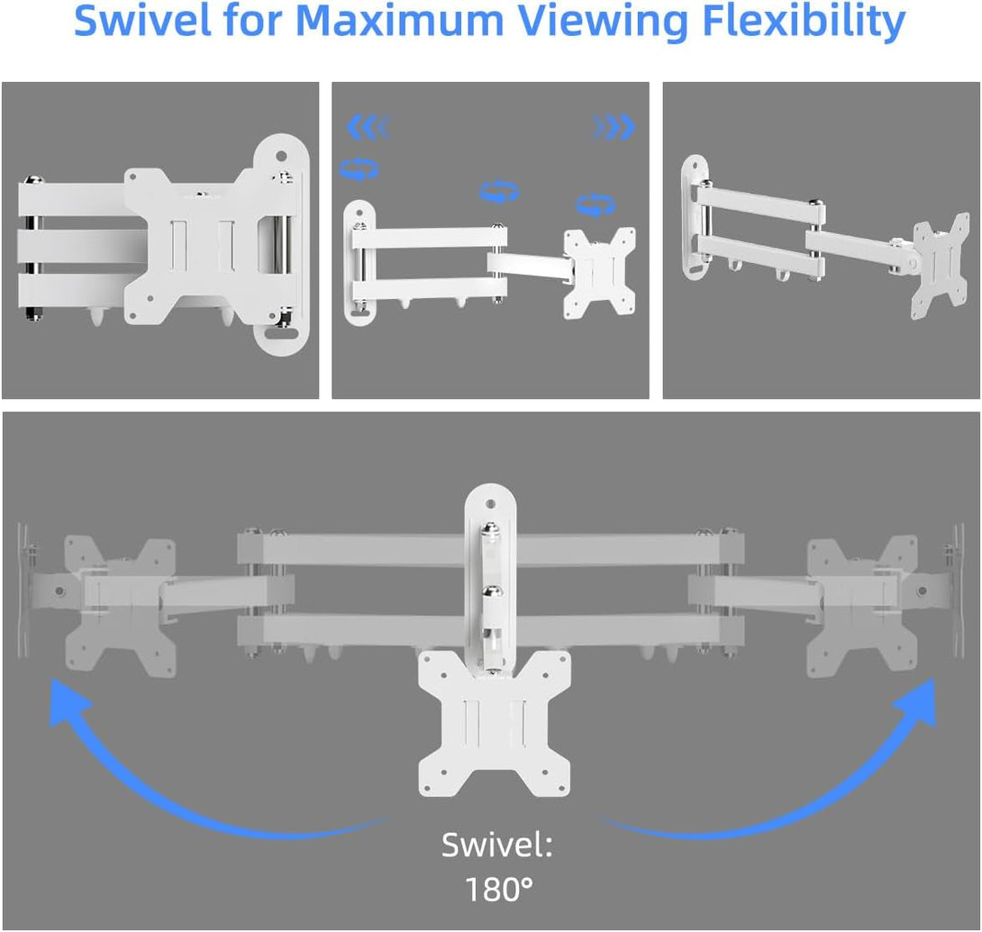 Suptek Full Motion TV Wall Mount Bracket for Most 13-30 Inch Tvs and Monitors, Flat and Curved Tvs up to 28Lbs, Tilt Swivel and 16.9 Inch Extension, Max VESA 100X100Mm, White, MA2776W
