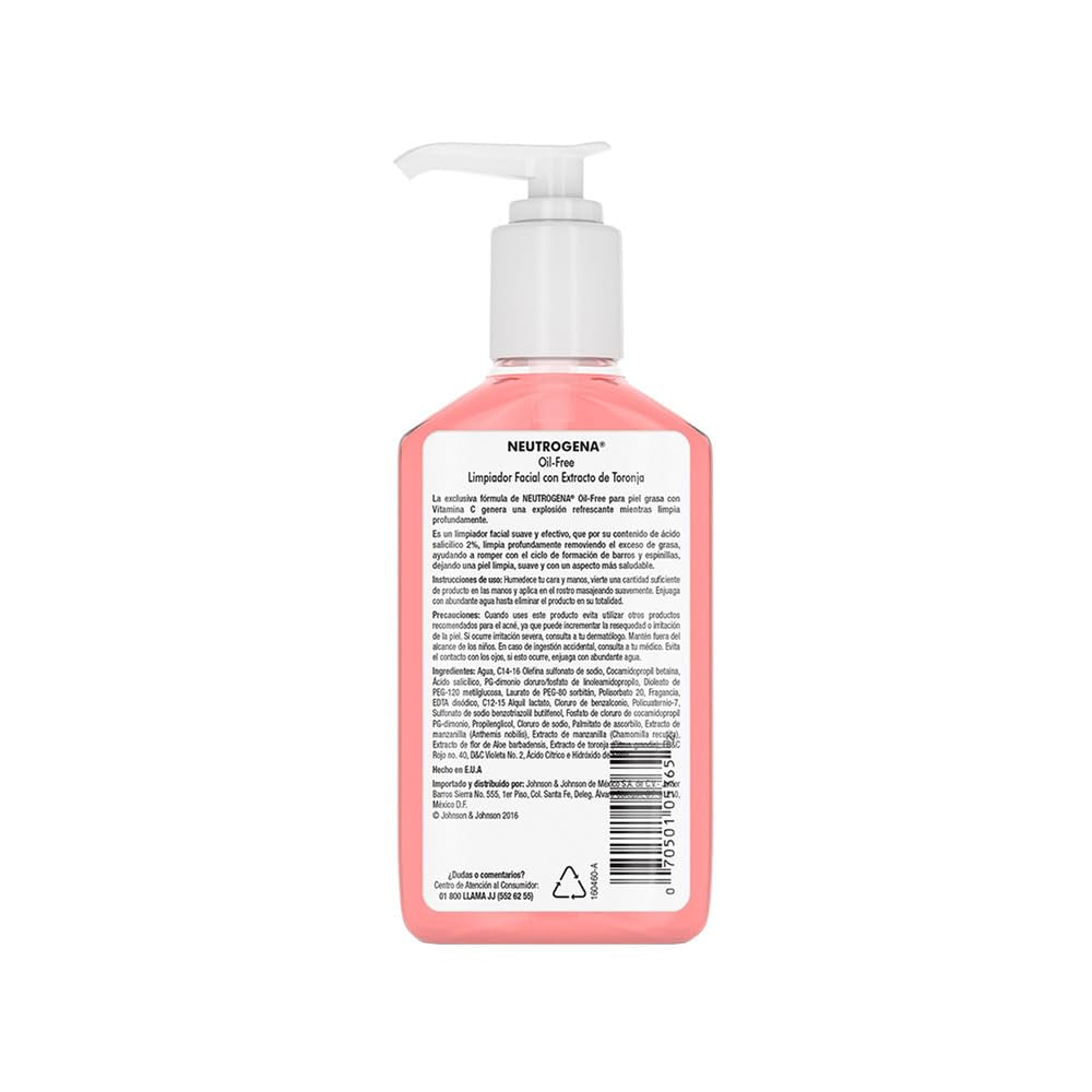 Neutrogena Oil-Free Pink Grapefruit Pore Cleansing Acne Wash and Daily Liquid Facial Cleanser with 2% Salicylic Acid Acne Medicine and Vitamin C, 6 Fl. Oz