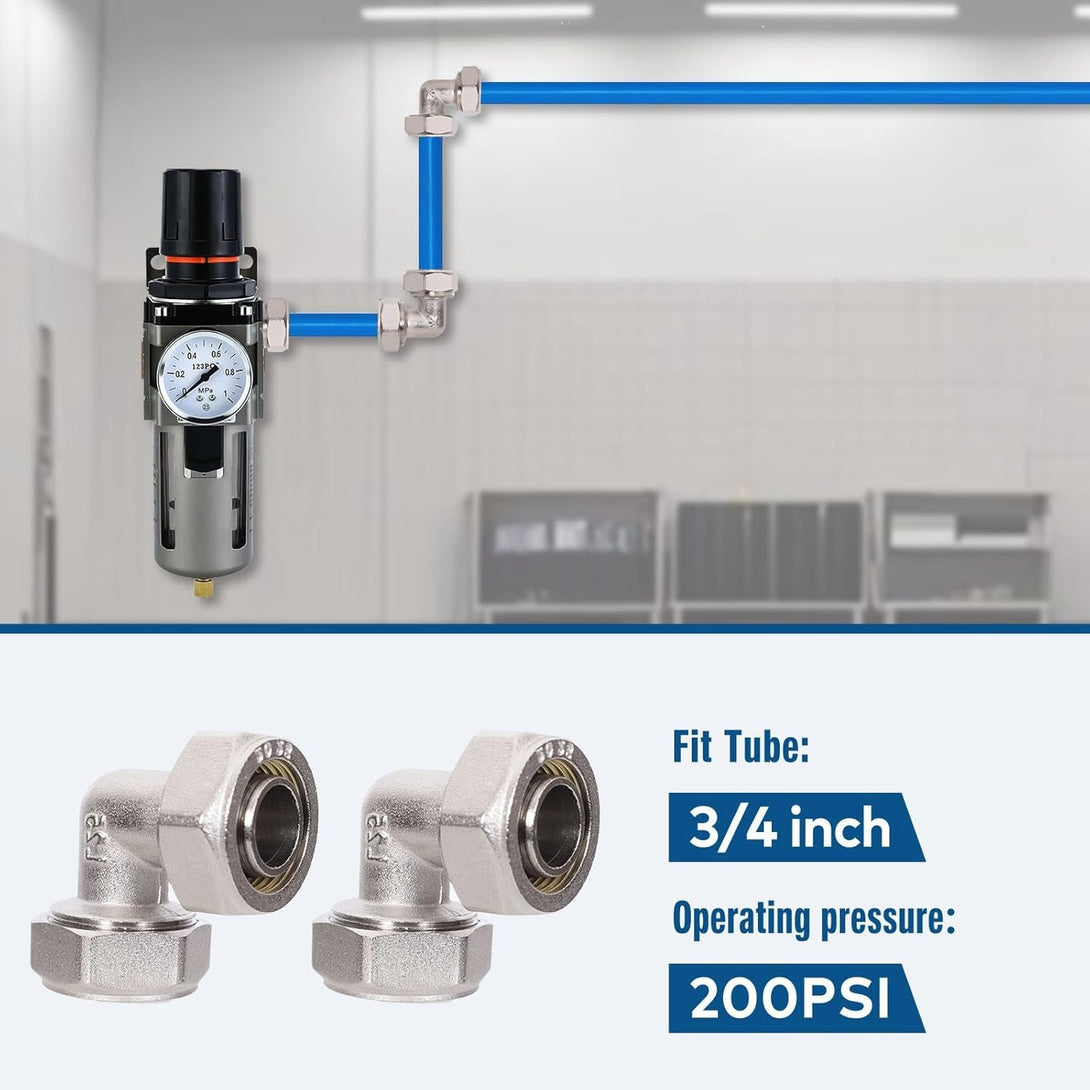 Air Hose Fittings Feanron Rapid Air System，2 Pack 200PSI,3/4 Nickel-Plated Brass Air Piping Fittings ，3/4 Airline Tubing Fittings for Shop Garage Compressed Air Line System Kit