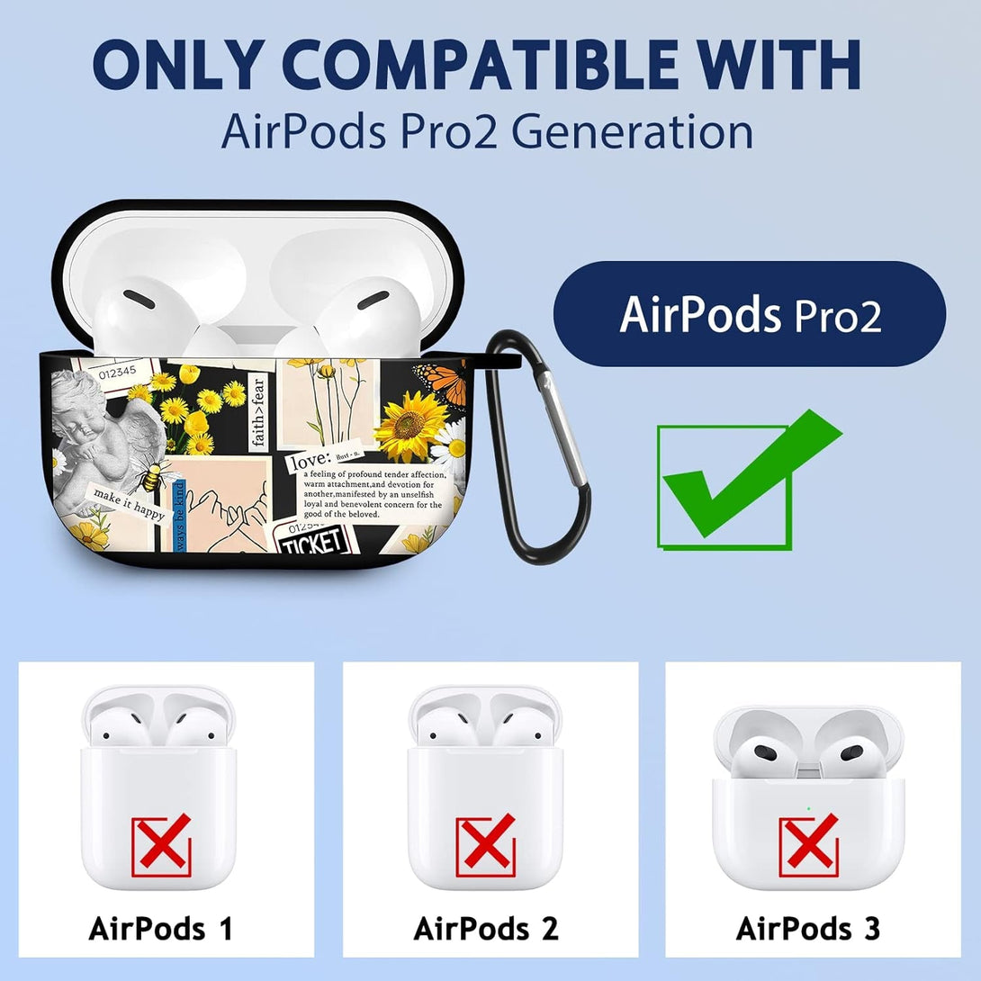 For Airpod Pro 2 Case Cover Cute Funda Women Silicone Cool Estuche Protector for Air Pod Pro 2Nd Generation Kawaii Keychain Aesthetic Girls Boys Collage Teen for Airpods Pro 2 Gen Cases