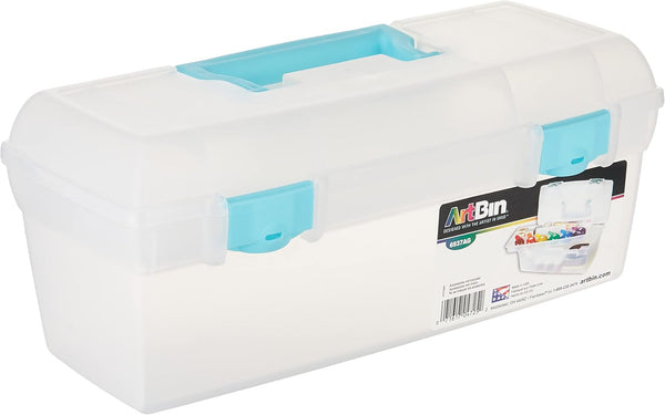 Artbin 6937AG Essentials Lift-Out Tray Box, Portable Art & Craft Organizer with Handle and Tray, Clear/Aqua