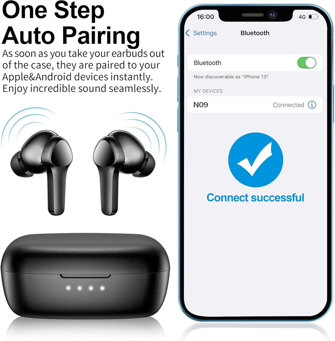 Wireless Earbuds,Bluetooth 5.3 Ear Buds Immersive Sound Hi-Fi Stereo IPX8 Waterproof Headsets Premium Deep Bass Headphones with 4 Mics Call Noise Cancelling Earphones for Ios,Android,Workout - Black