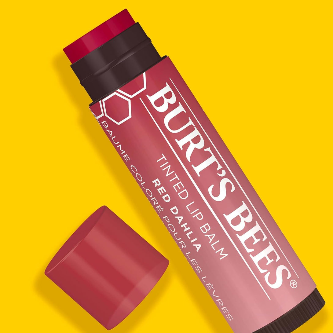 Burt'S Bees Lip Tint Balm Valentines Day Gifts with Long Lasting 2 in 1 Duo Tinted Balm Formula, Color Infused with Hydrating Shea Butter for a Natural Buildable Finish, Fiery Red Dahlia (2-Pack)