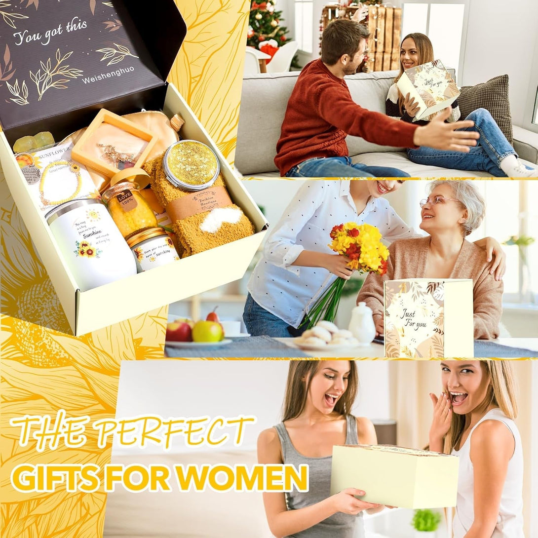 Sunflower Gifts for Women, 18 Pcs Get Well Gifts, Sending Sunshine Gift, Birthday Gift Sets, Gift Baskets for Mom Self Care Package, Inspirational Thank You Gifts Spa Gifts for Sister Mom Best Friends