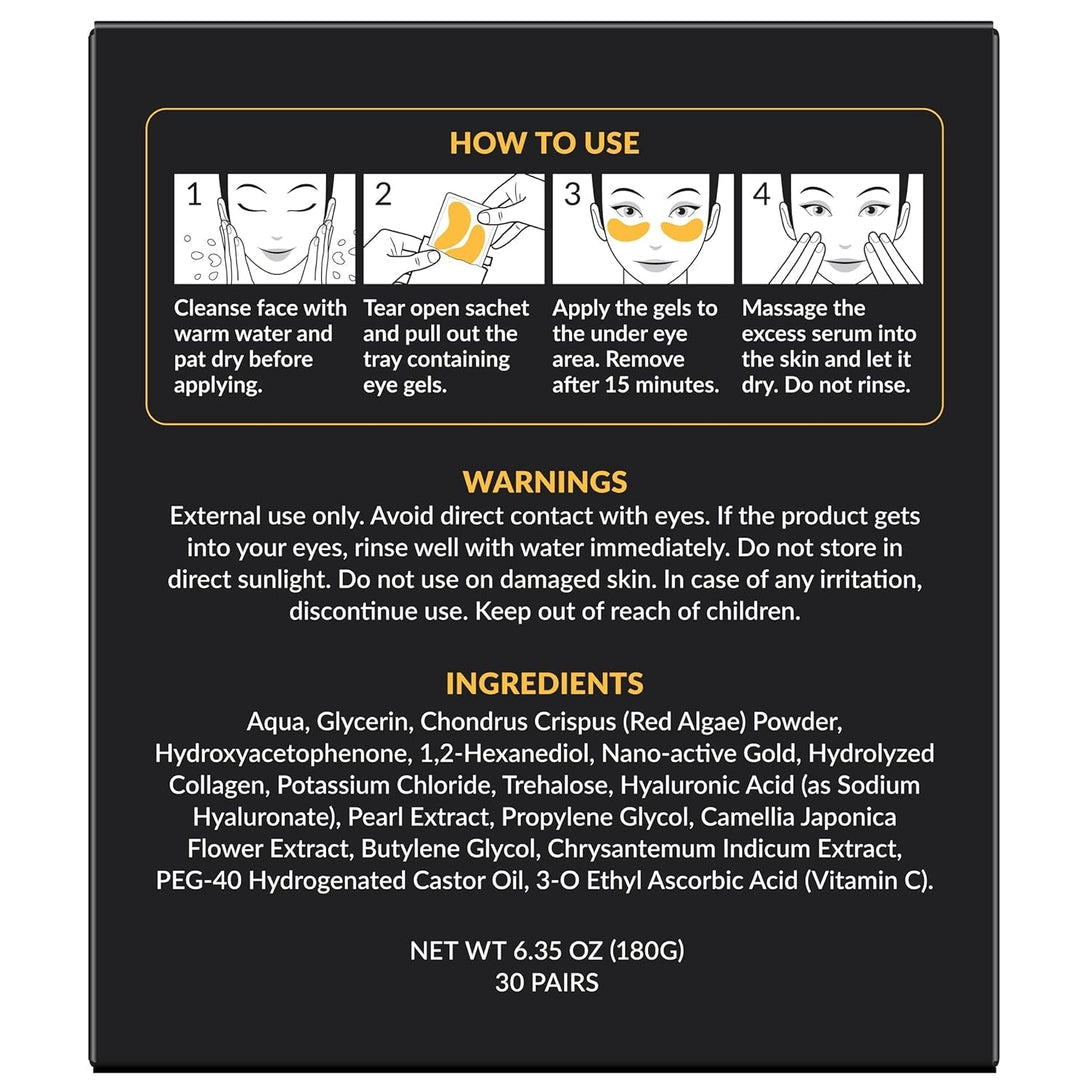 Stylia under Eye Patches for Dark Circles and Puffy Eyes (30 Pairs) - 24K Gold under Eye Mask with Vitamin C, Hyaluronic Acid, Pearl Extract - Eye Masks for Dark Circles and Puffiness