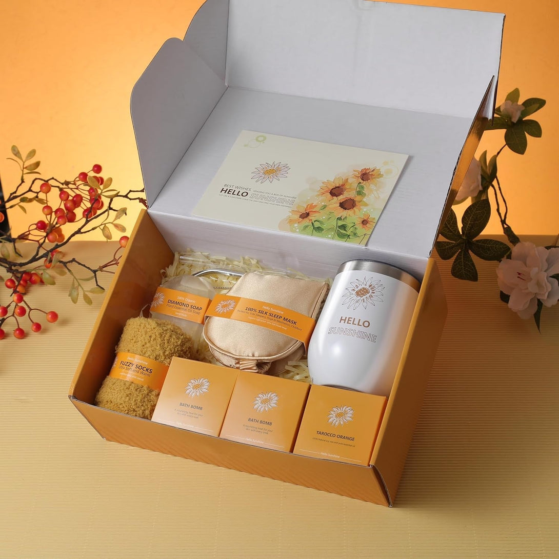 Birthday Gifts for Women, Spa Care Package Gifts Basket Unique, Sunshine Get Well Soon Sunflower Presents Gift Box Set for Women Mom Sister Best Friend Teacher