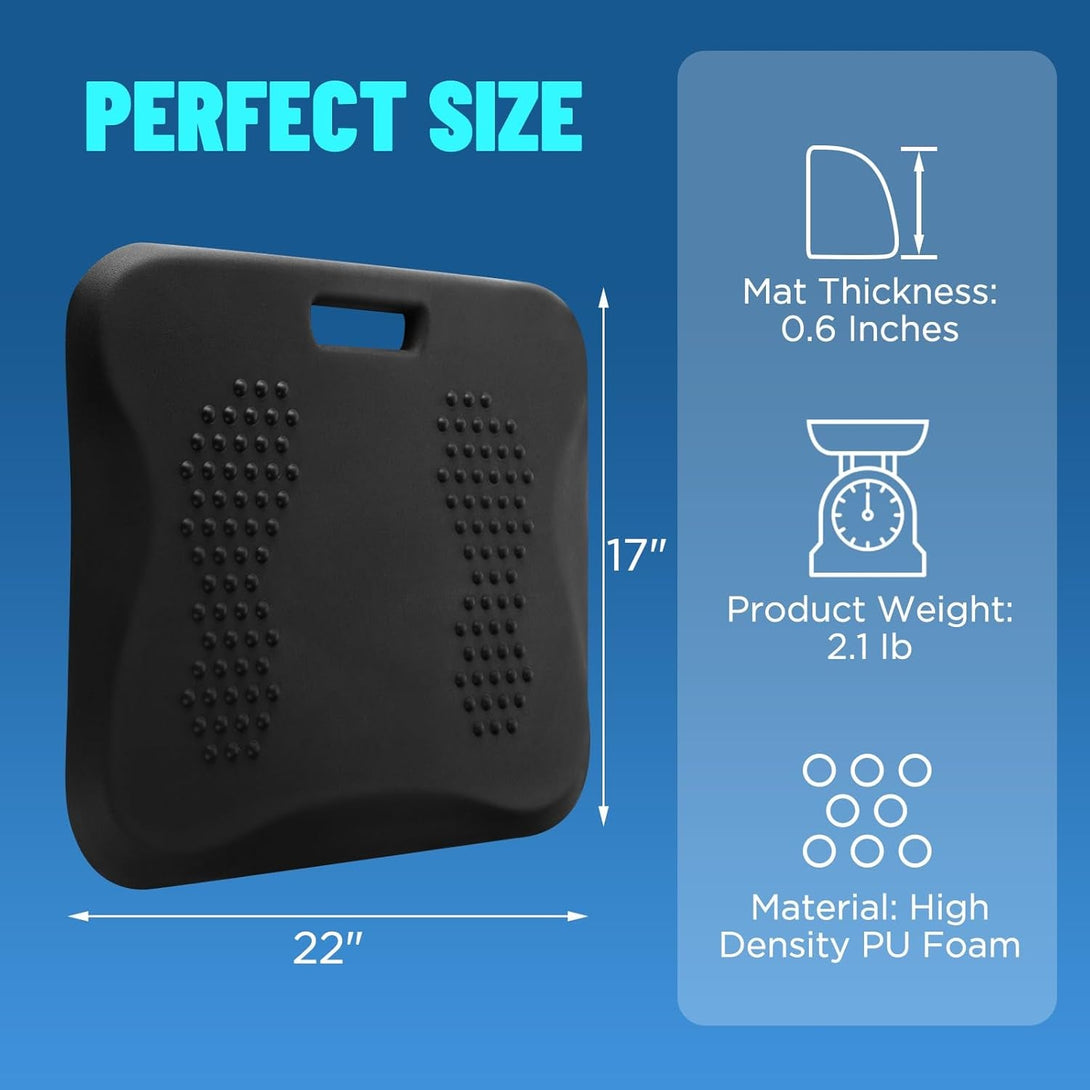 Standing Desk Mat, YESMET anti Fatigue Mat with Massage Points, Not-Flat Comfort Standing Mat for Standing Desk, Portable Ergonomic Mat for Office, Kitchen Floor, Home, Garage (Black), 22*17In